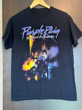 Men's Black 'Purple Rain' Graphic Tee with Motorcycle Artwork